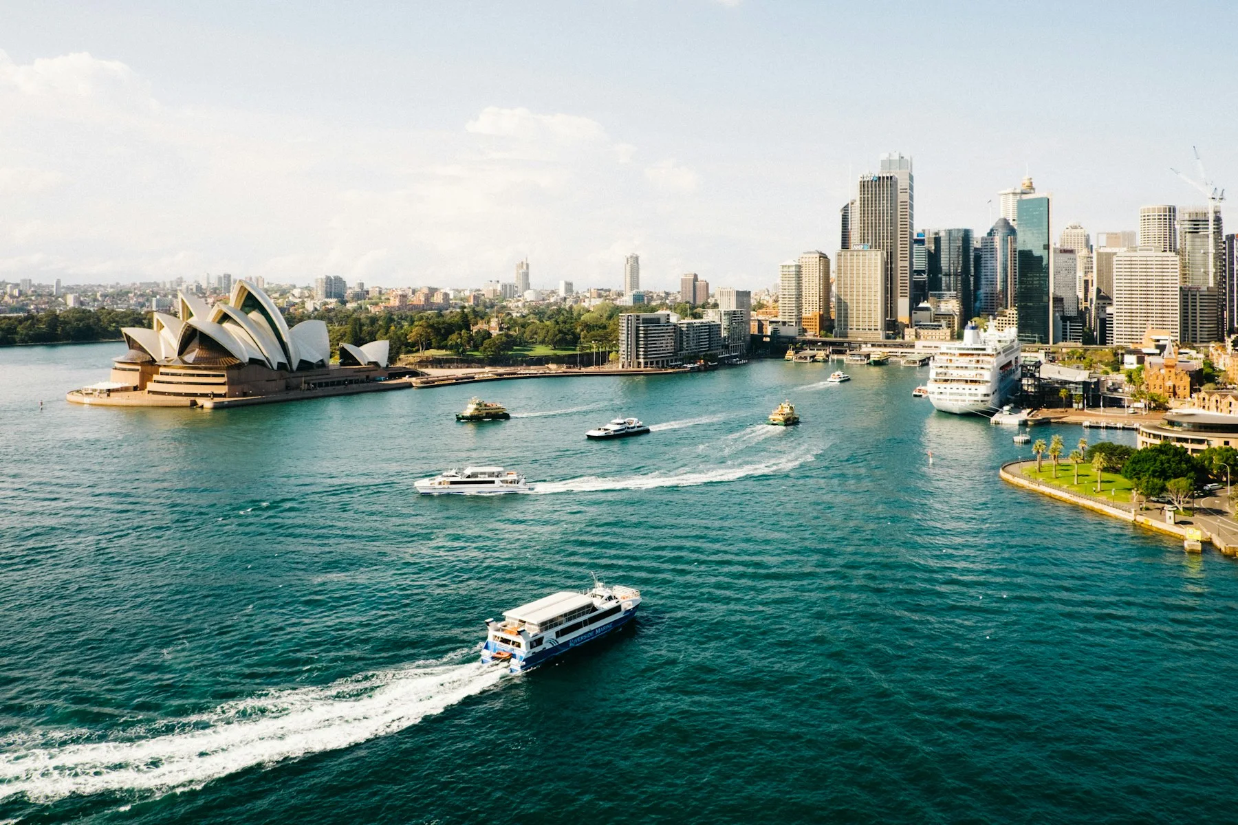 An aerial view across Sydney Harbour